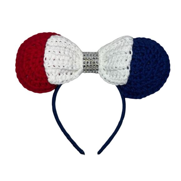 Creaciones Cayana Patriotic Colors Crochet Handmade Bow Headband Ears - Picture 1 of 3